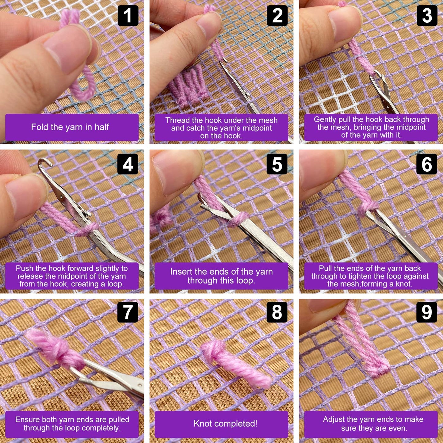 Cool Orange Cat Latch Hook Pillow Kit