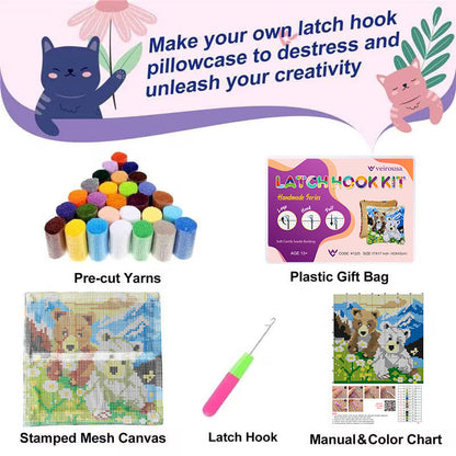 Brown & White Bears Latch Hook Pillow Kit