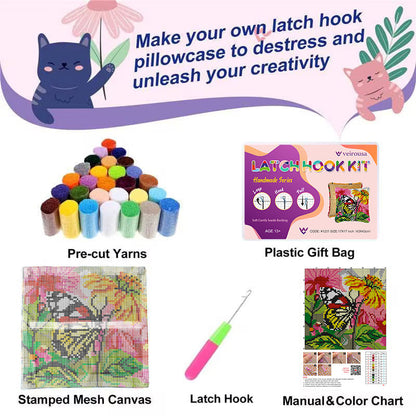 Butterfly Flower Bliss Latch Hook Pillow Kit