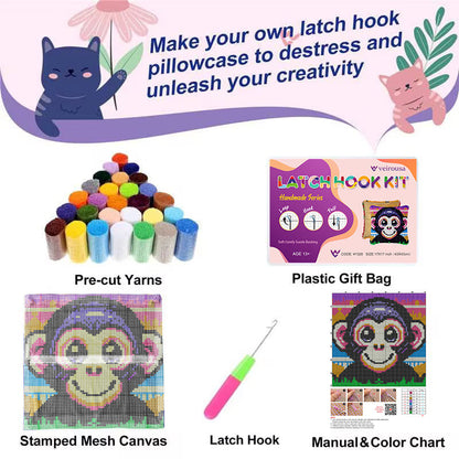 Smiling Gorilla Latch Hook Pillow Kit