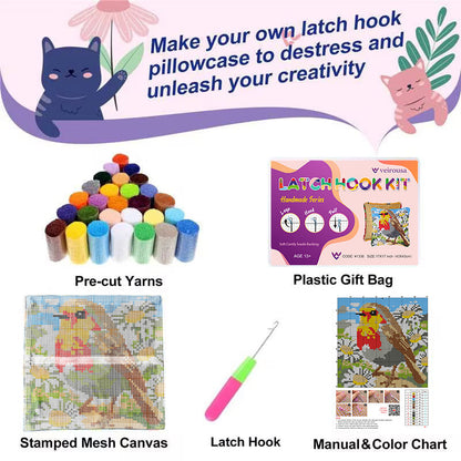 Robin Bird with Daisy Latch Hook Pillow Kit