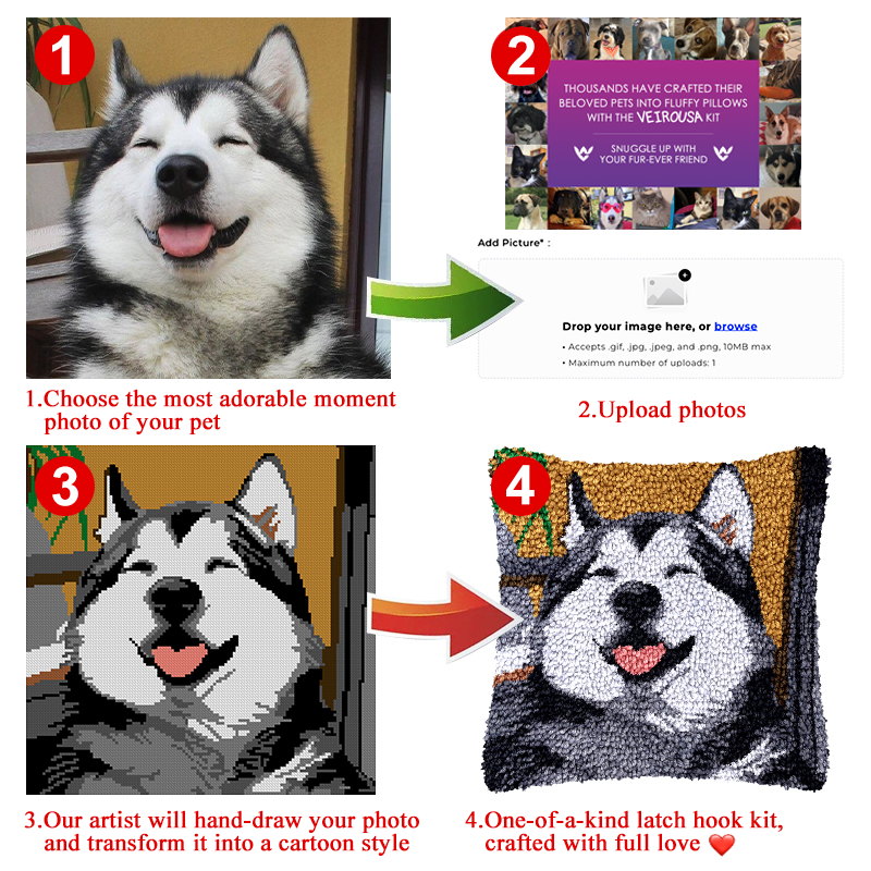 Personalized Pet Latch Hook Pillow Kit Custom Pillwocase from Photo