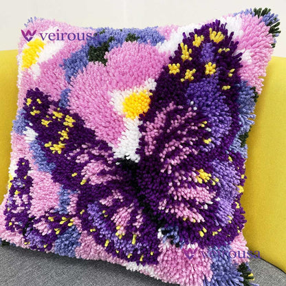 Butterfly & Flowers Latch Hook Pillow Kit