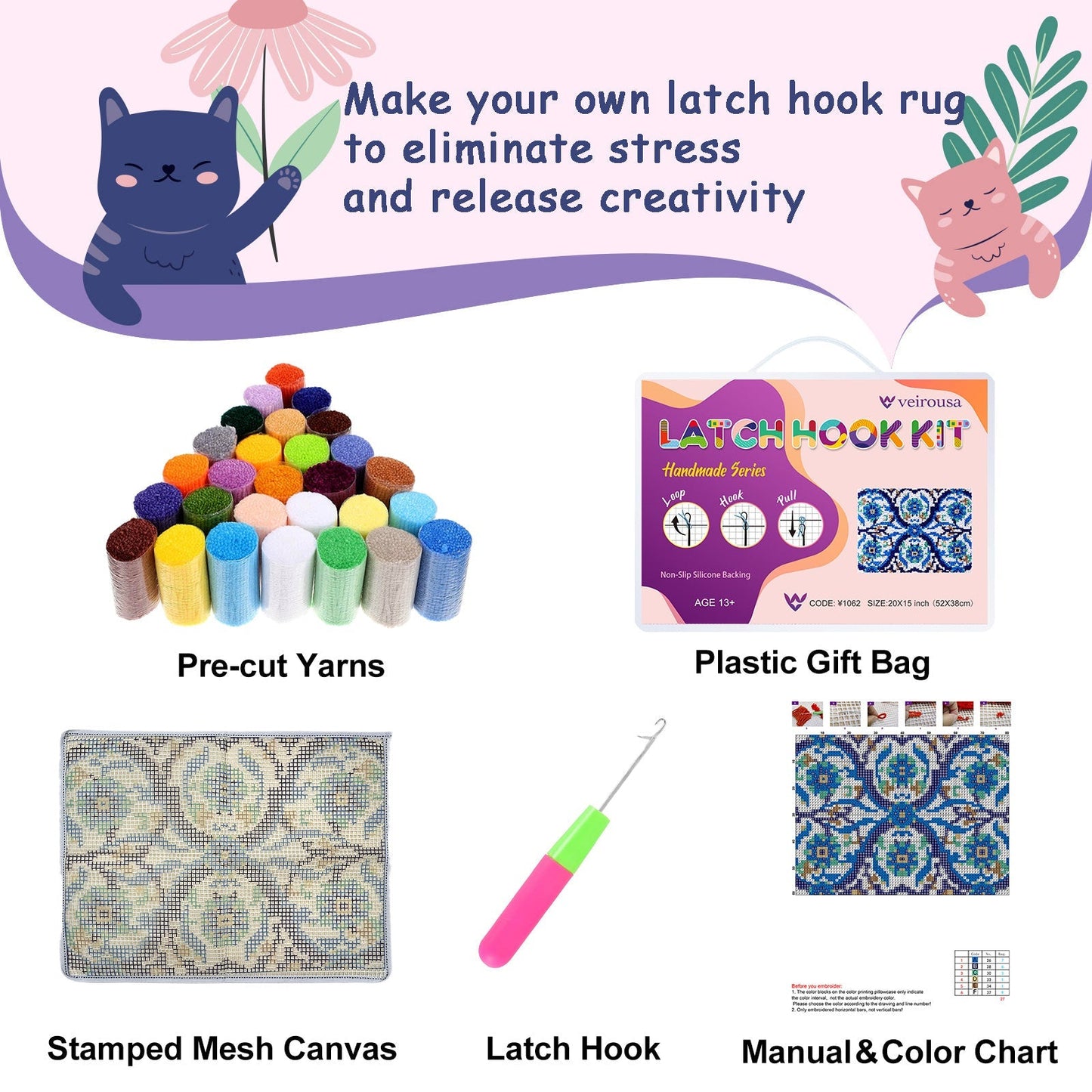 Colorful Little Butterflies Latch Hook Rug Kit