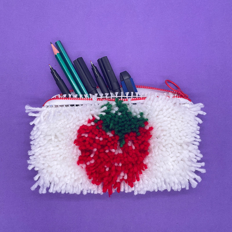 Strawberry Banana and Heart Pencil Case Latch Hook Kit