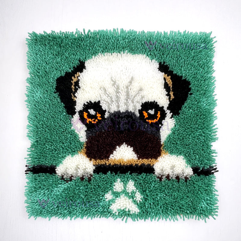 Pug Puppy Latch Hook Pillow Kit