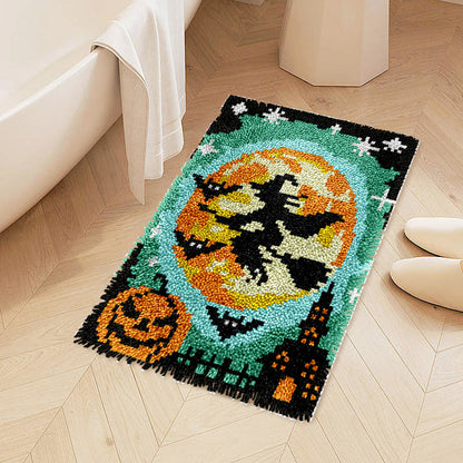 Flying Witch Halloween Night Latch Hook Rug Kit