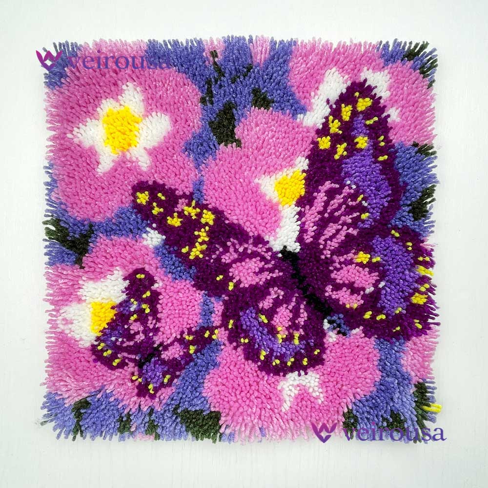 Butterfly & Flowers Latch Hook Pillow Kit