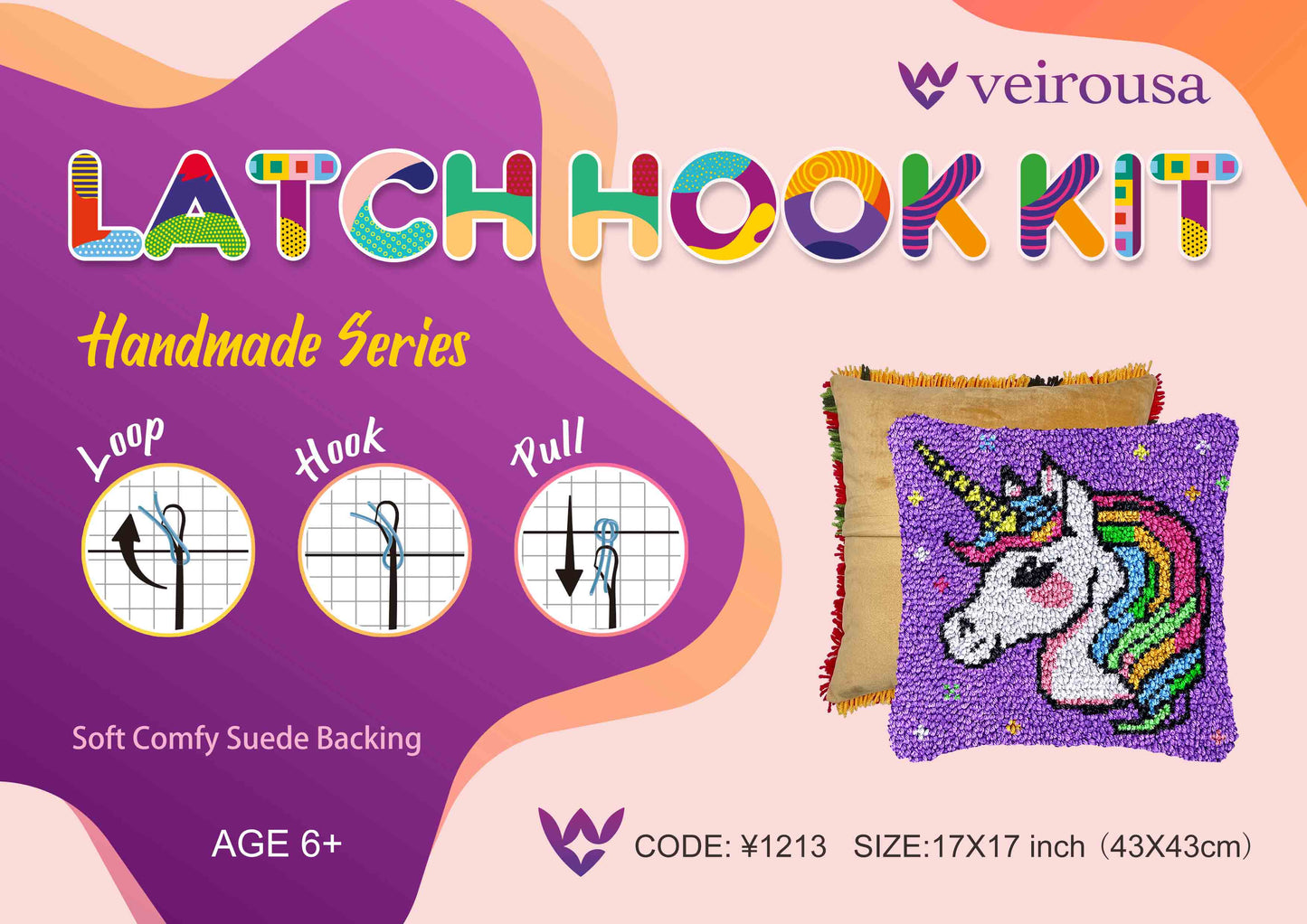 Unicorn Princess Latch Hook Pillow Kit