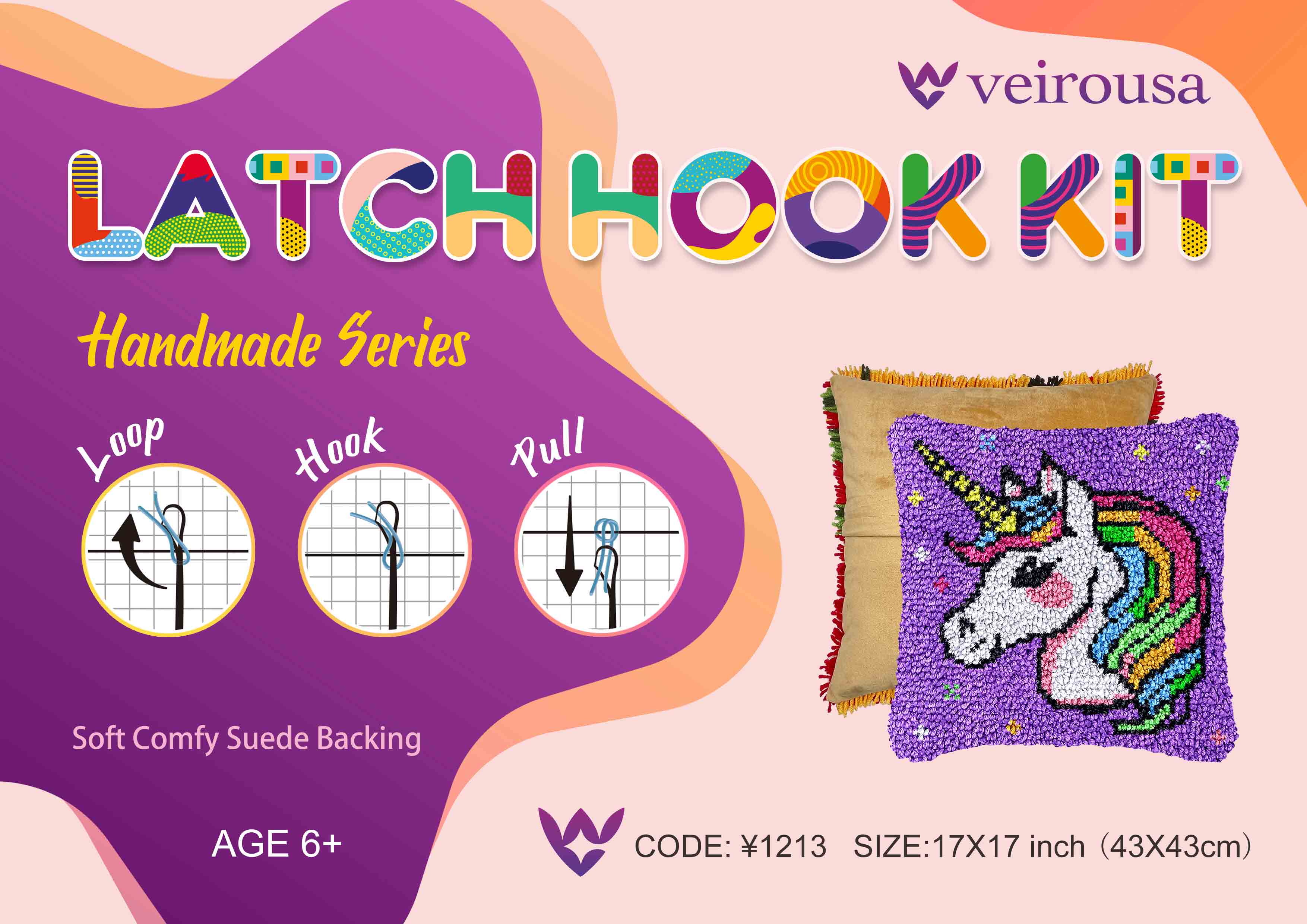 Unicorn Princess Latch Hook Pillow Kit