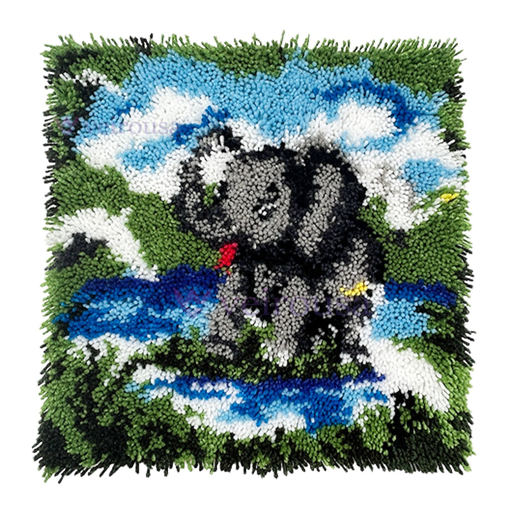 Playful Baby Elephant Latch Hook Pillow Kit