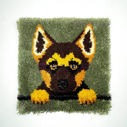 German Shepherd Puppy Latch Hook Pillow Kit