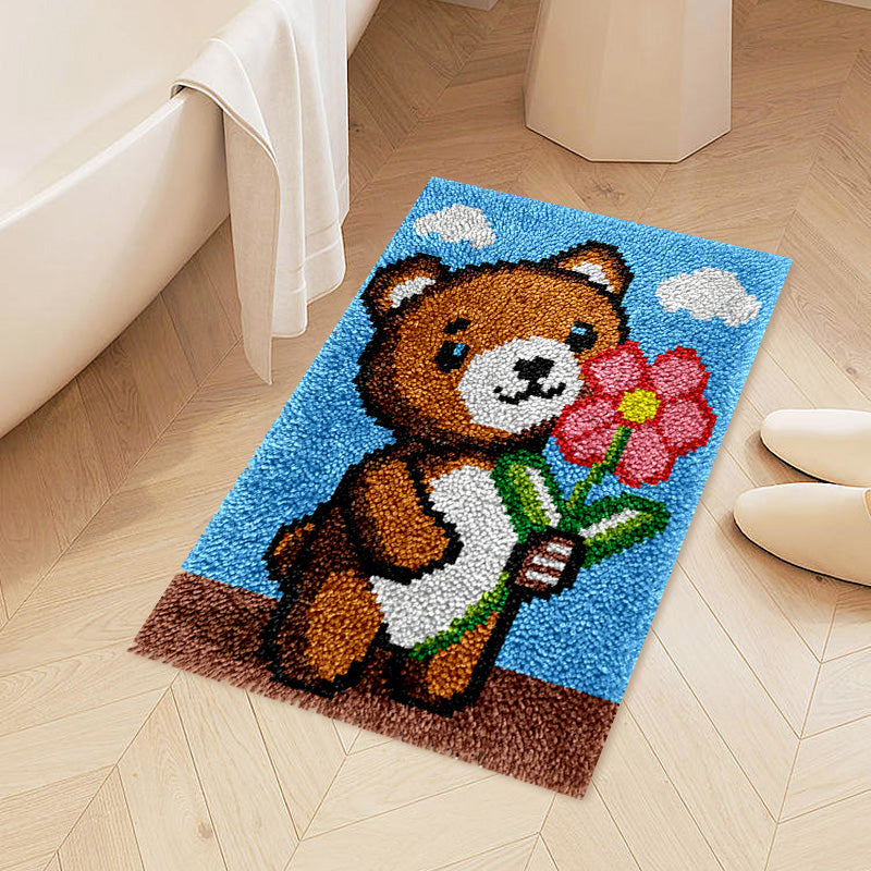 Teddy Bear with Flower Latch Hook Rug Kit