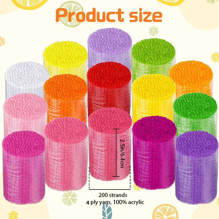 15 Colors 4-Ply Pre-cut Yarn for Latch Hook DIY Craft Projects