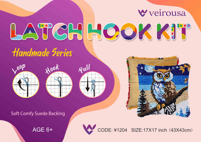 Moonlight Owl Latch Hook Pillow Kit