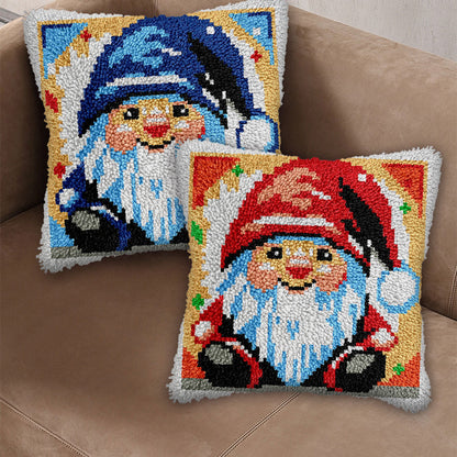 Couple Red and Blue Cartoon Gnome Christmas Latch Hook Pillow Kit
