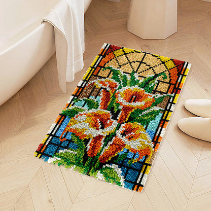 Stained Glass Calla Lily Flower Latch Hook Rug Kit