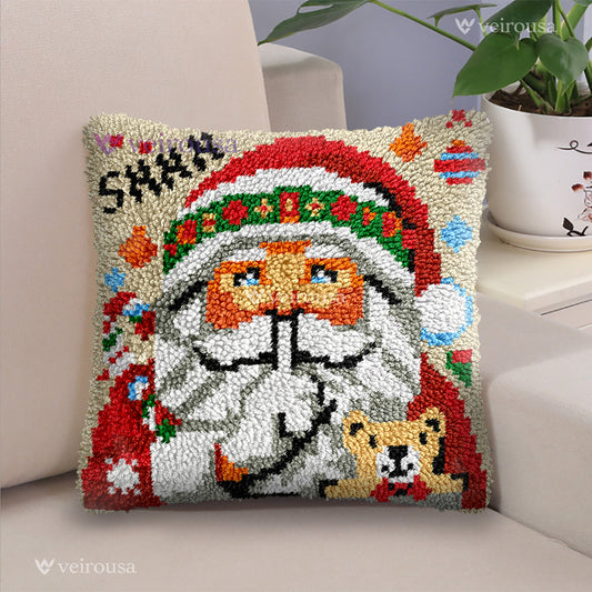 Santa and Bear Christmas Latch Hook Pillow Kit