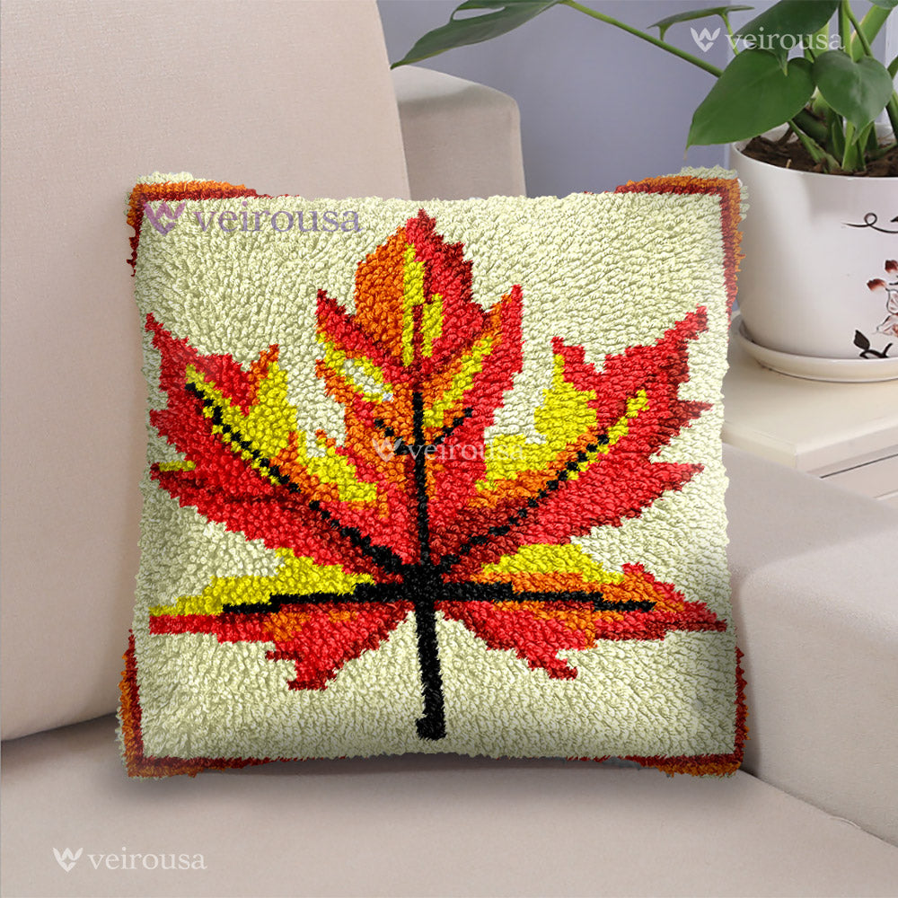Veirousa A Maple Leaf Latch Hook Pillow Kit