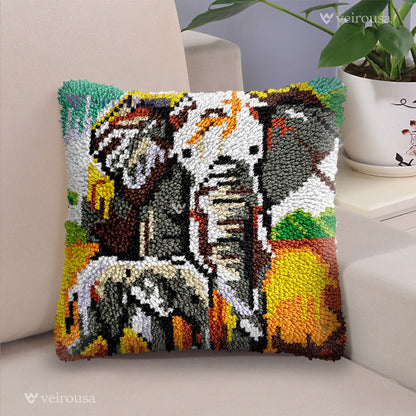 Veirousa African Elephants Latch Hook Pillow Kit