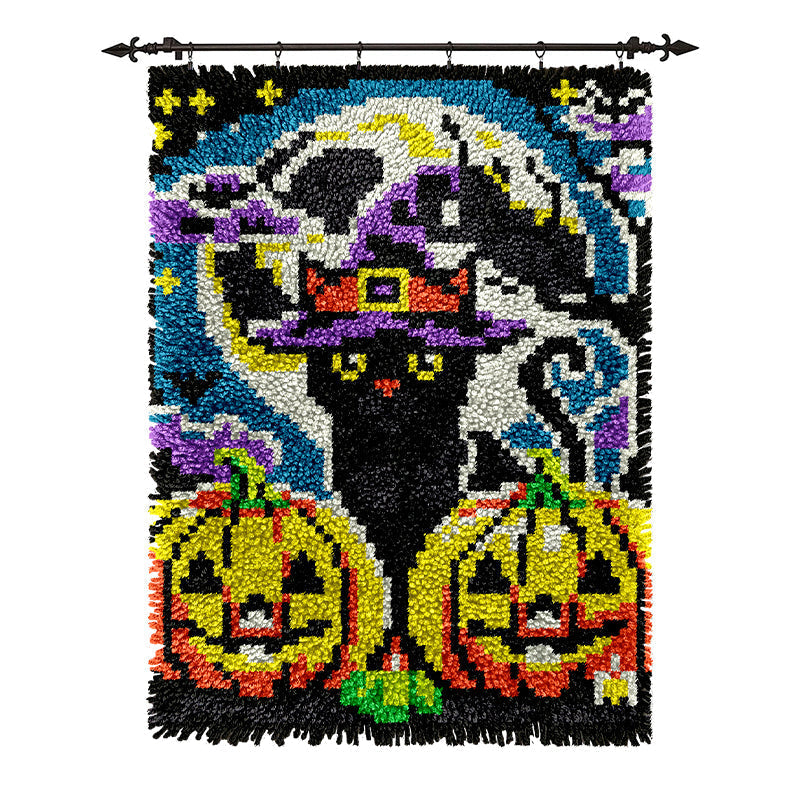 Veirousa Black Kitten Halloween Latch Hook Rug Kit