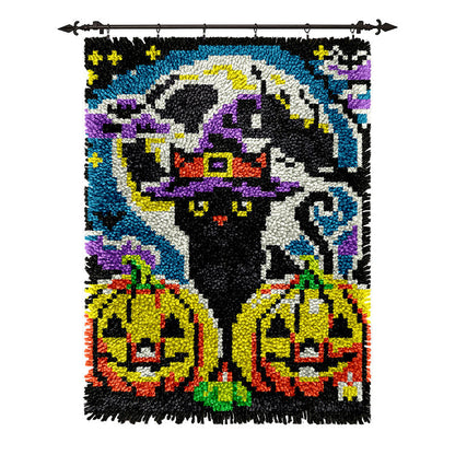 Veirousa Black Kitten Halloween Latch Hook Rug Kit