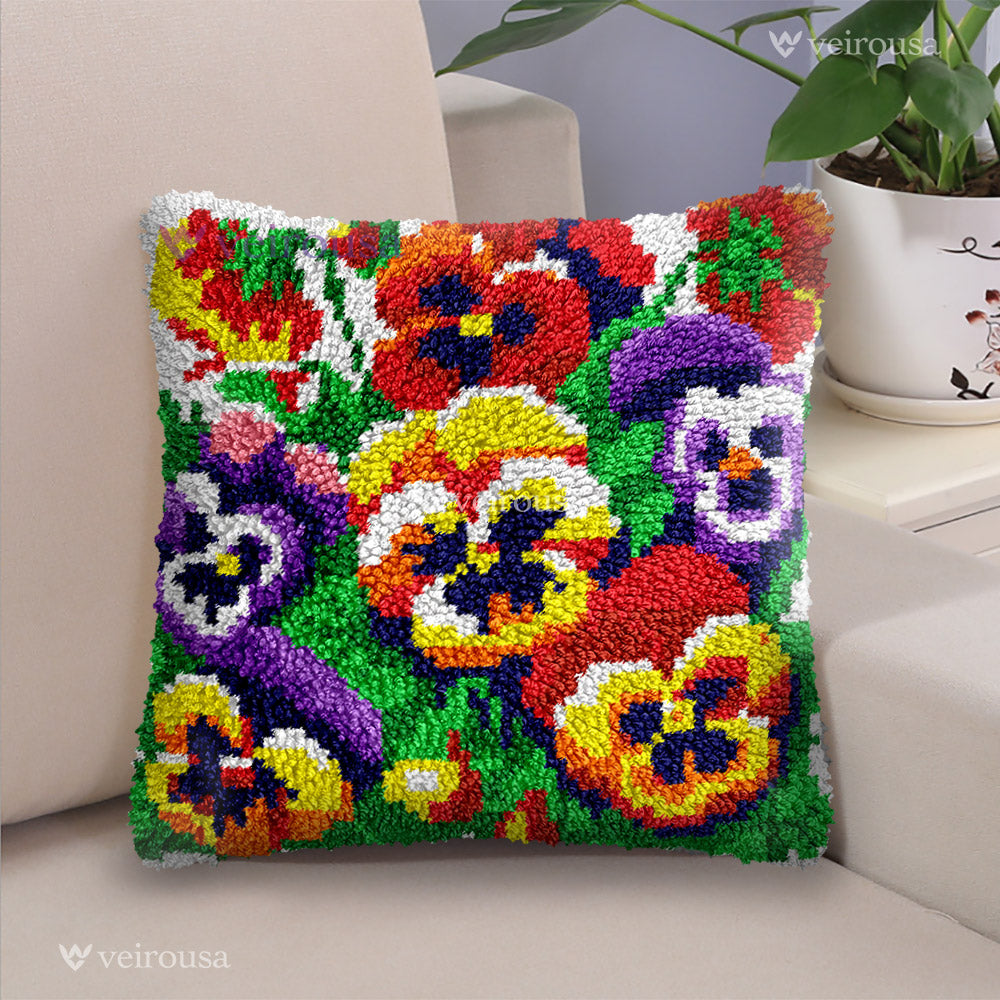 Veirousa Blooming Pansies Latch Hook Pillow Kit