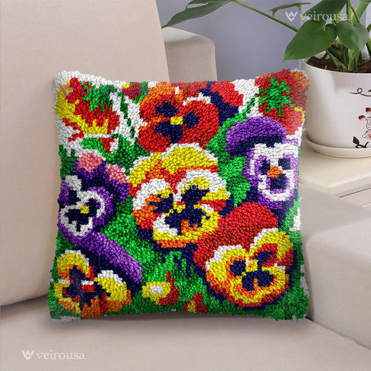 Veirousa Blooming Pansies Latch Hook Pillow Kit