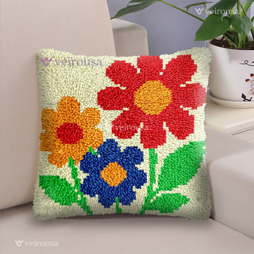 Veirousa Cartoon Sunflowers Latch Hook Pillow Kit
