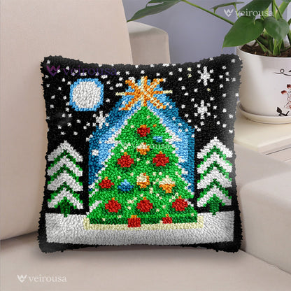 Veirousa Christmas Tree Night Scene Latch Hook Pillow Kit
