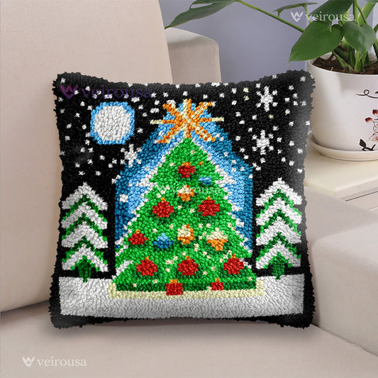 Veirousa Christmas Tree Night Scene Latch Hook Pillow Kit