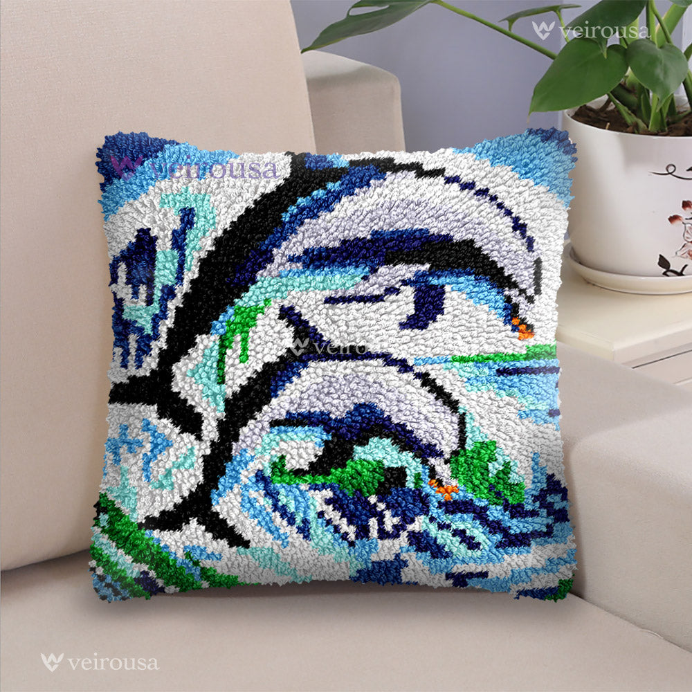 Veirousa Dolphin Family Latch Hook Pillow Kit