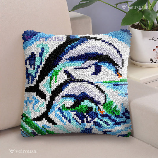 Veirousa Dolphin Family Latch Hook Pillow Kit