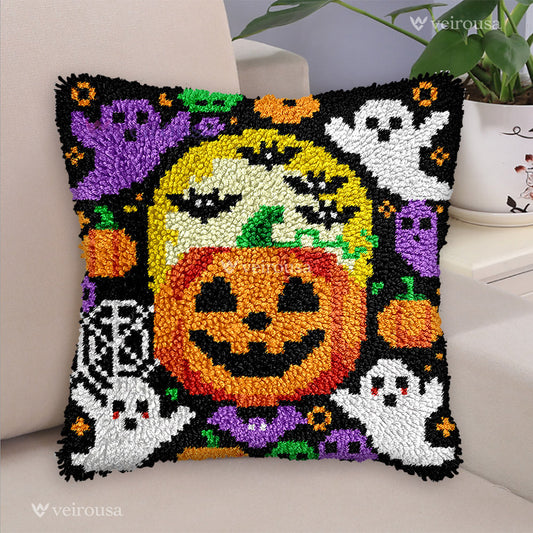 Veirousa Ghost and Pumpkin Halloween Latch Hook Pillow Kit