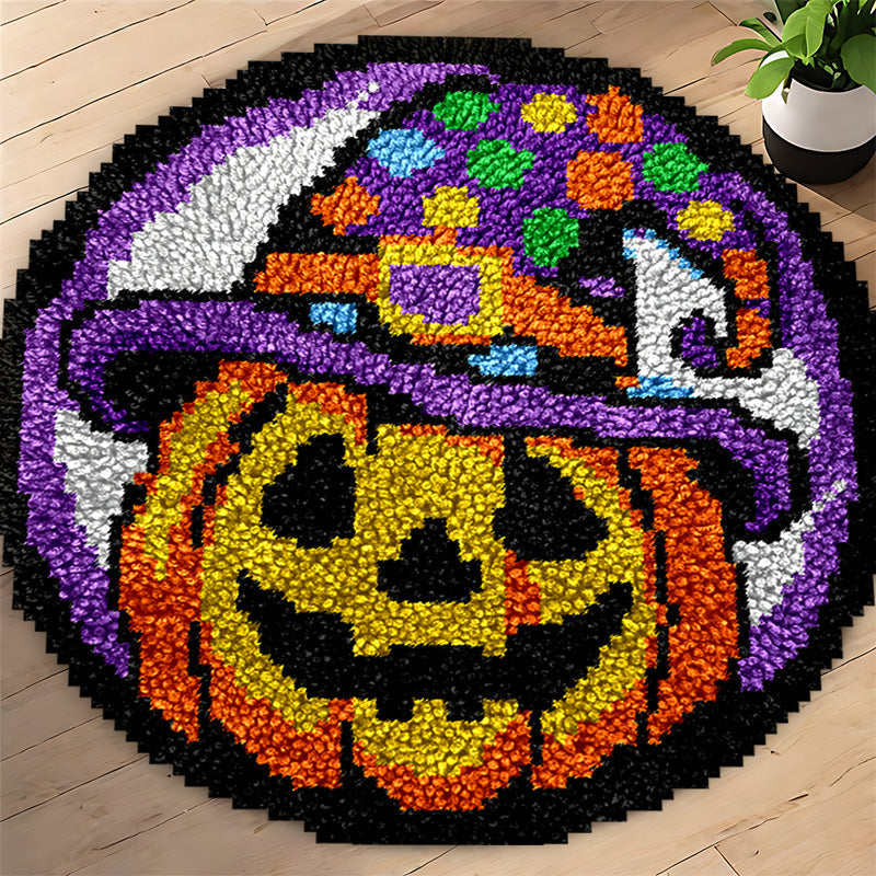 Veirousa Halloween Pumpkin Witch Round Latch Hook Rug Kit