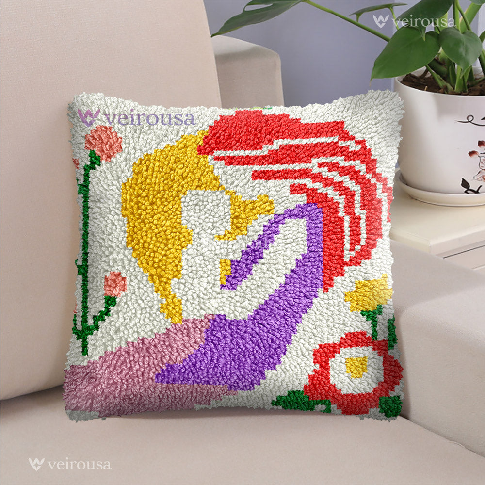 Veirousa Mom and Child in Bloom Latch Hook Pillow Kit
