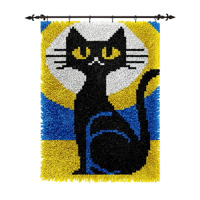 Veirousa Moonlight Black Cat Latch Hook Rug Kit