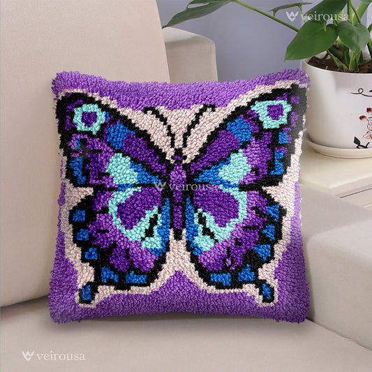 Veirousa Purple Butterfly Latch Hook Pillow Kit