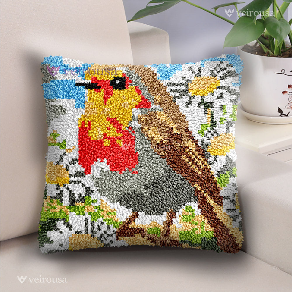 Veirousa Robin Bird with Daisy Latch Hook Pillow Kit