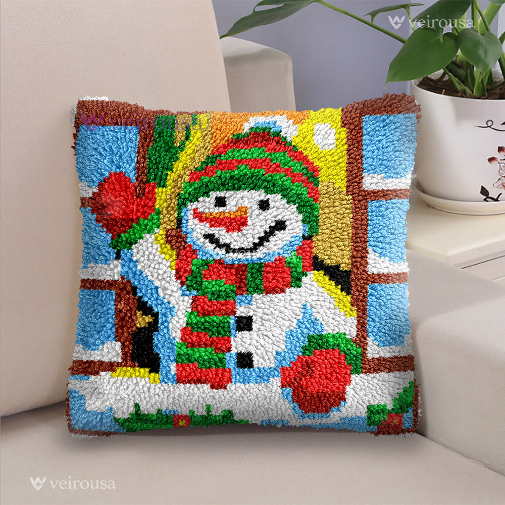 Veirousa Snowman Window Scene Latch Hook Pillow Kit