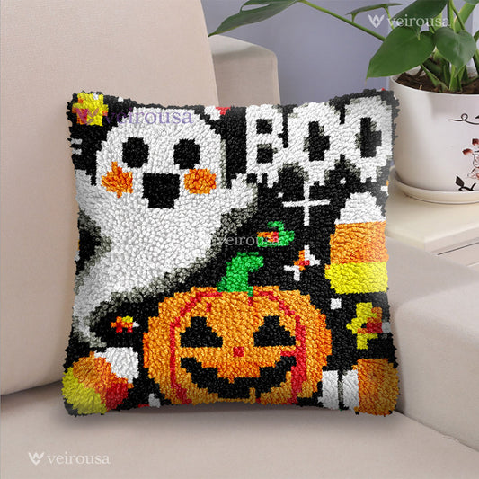 Veirousa Spooky Pumpkin BOO Latch Hook Pillow Kit