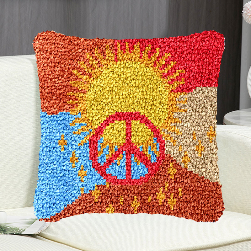 Veirousa Sun and Peace Symbol Latch Hook Pillow Kit