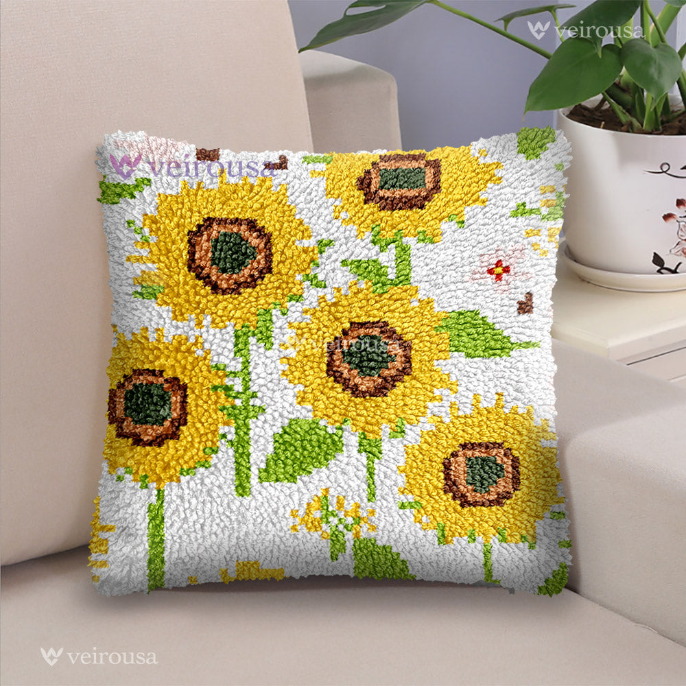 Veirousa Sunflower Field Latch Hook Pillow Kit