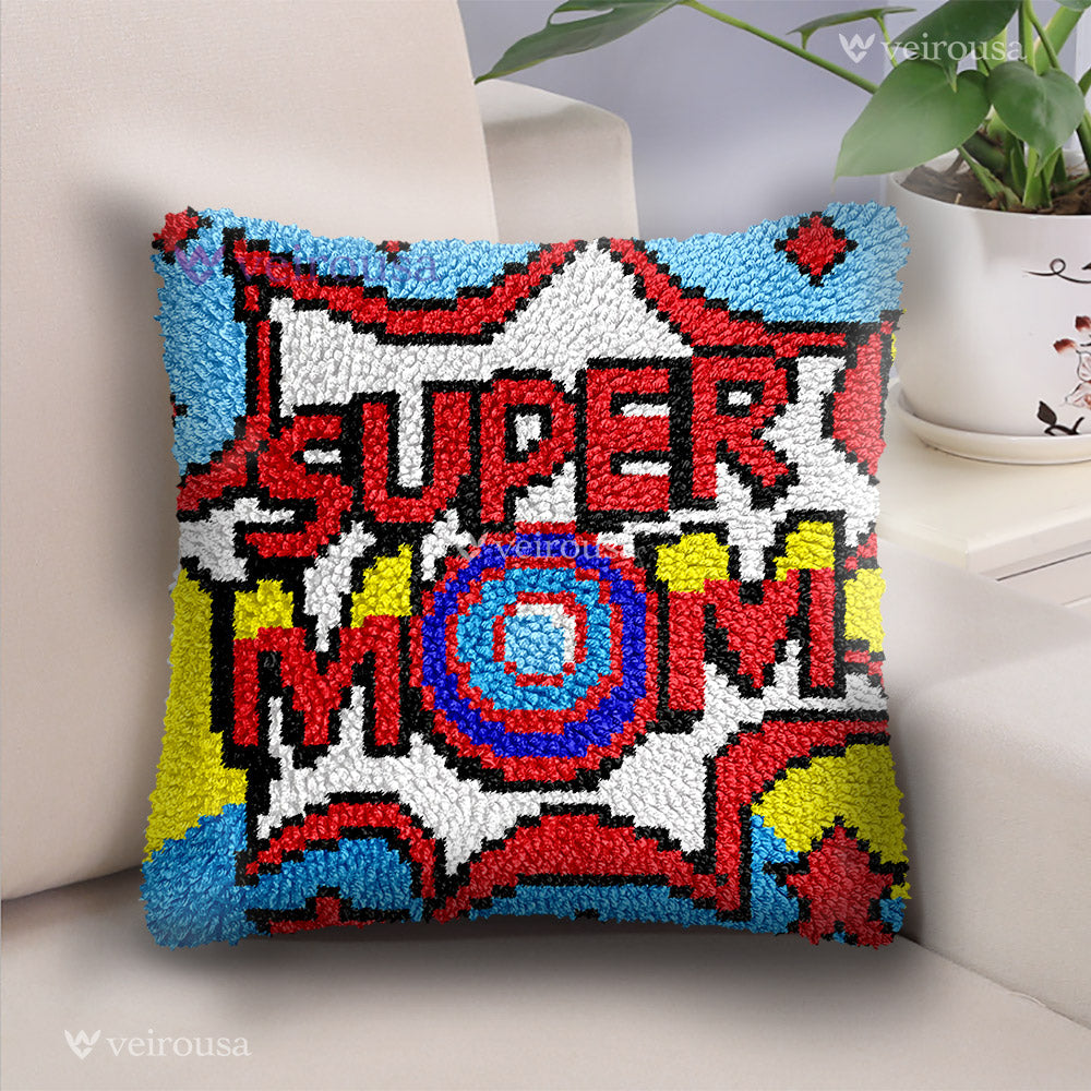 Veirousa Super Mom Doodle Latch Hook Pillow Kit