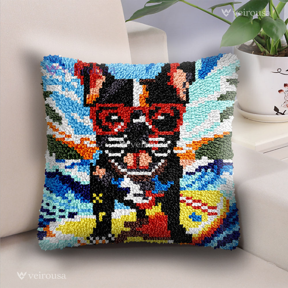 Veirousa Surfing Bulldog Latch Hook Pillow Kit