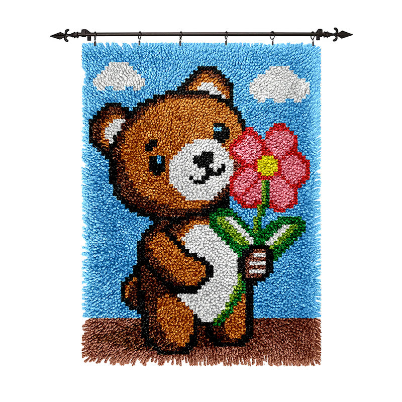Veirousa Teddy Bear with Flower Latch Hook Rug Kit