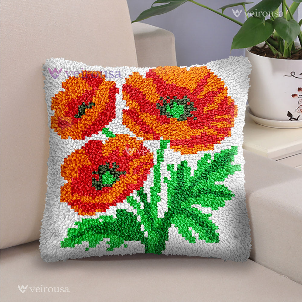 Veirousa Three Poppies Flower Latch Hook Pillow Kit