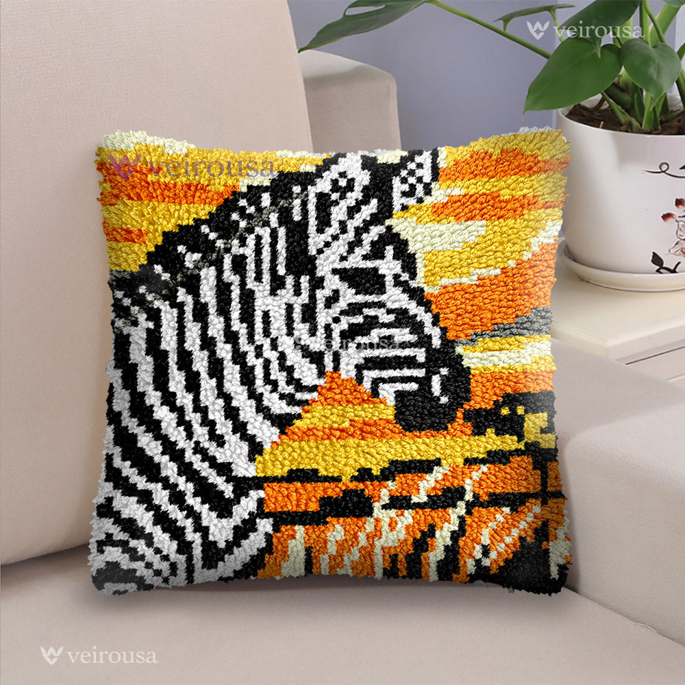 Veirousa Zebra and  Sunset Latch Hook Pillow Kit